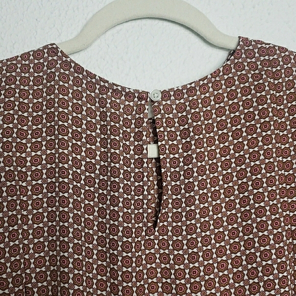 LOFT Foulard Pleated Sleeve Blouse Brown Medallion 60s 70s Hippy Retro Bohemian - Picture 9 of 12